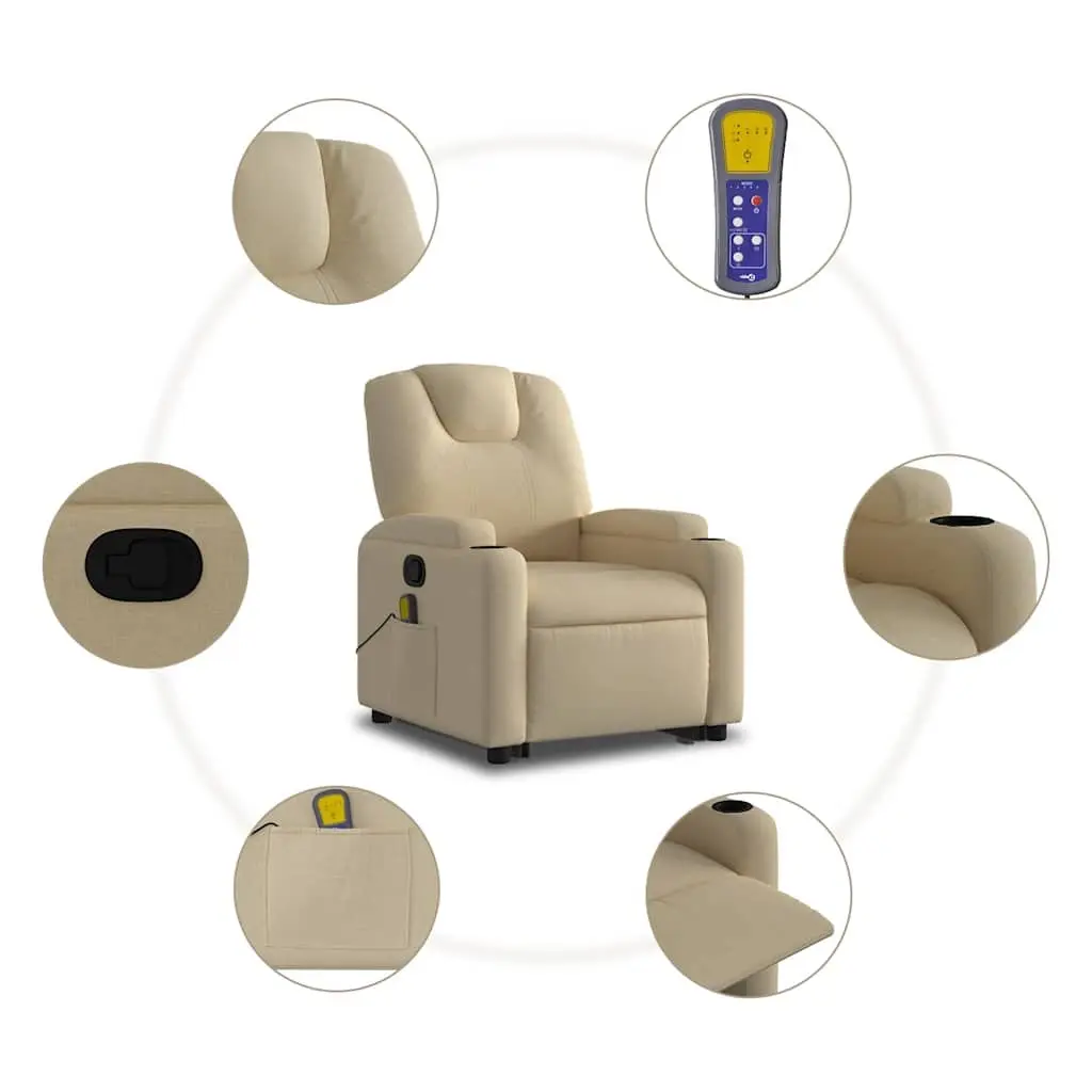 Electric Massage Chair Cream Fabric Power Lift Recliner with Vibration Massage and Manual Reclining Function
