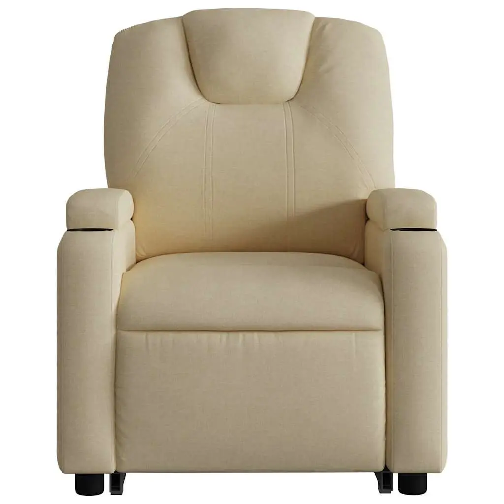Electric Massage Chair Cream Fabric Power Lift Recliner with Vibration Massage and Manual Reclining Function