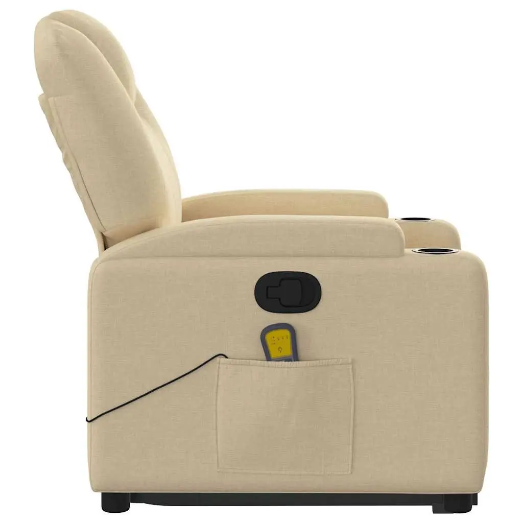 Electric Massage Chair Cream Fabric Power Lift Recliner with Vibration Massage and Manual Reclining Function