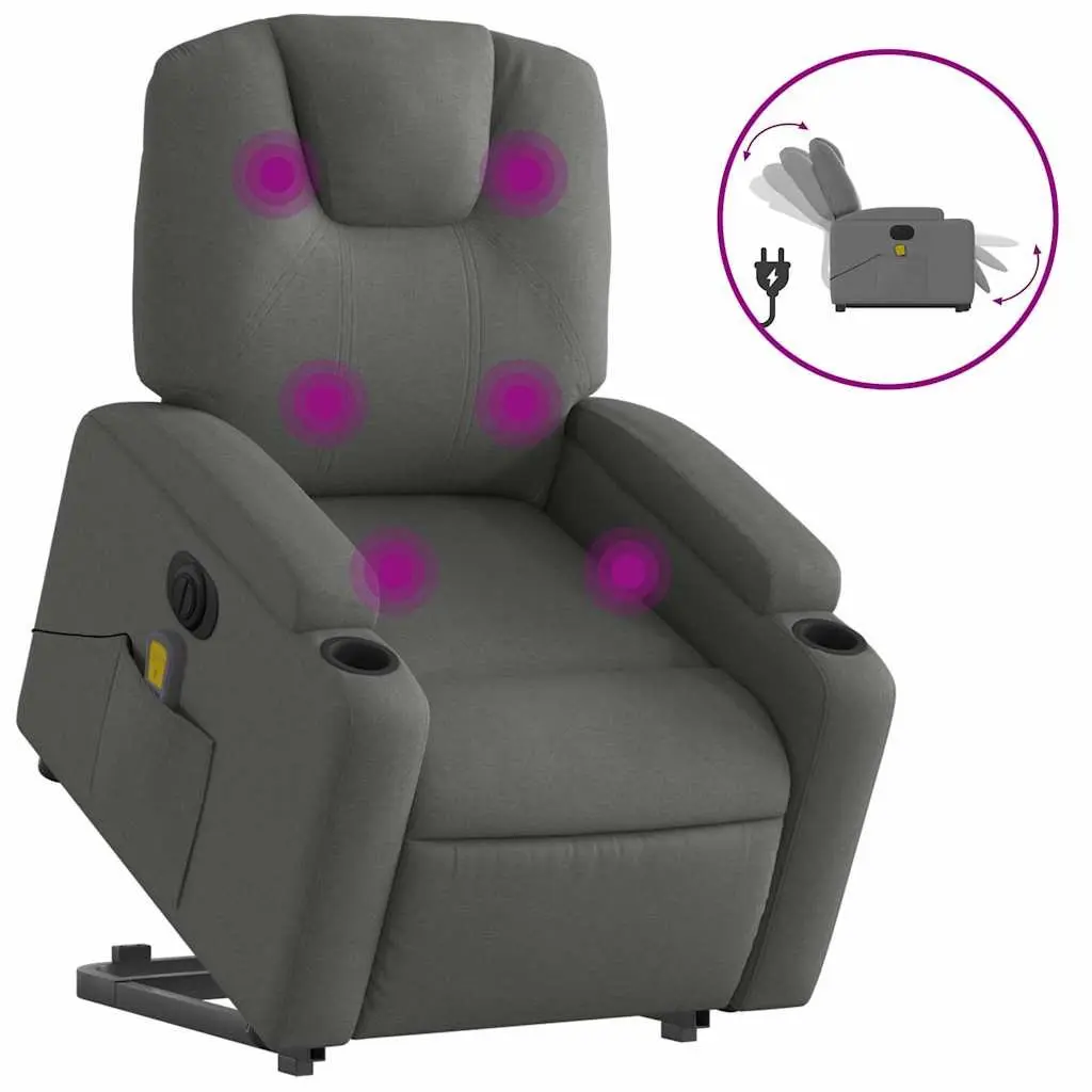 Electric Stand Up Massage Recliner Chair Grey Fabric Power Lift Armchair Elderly