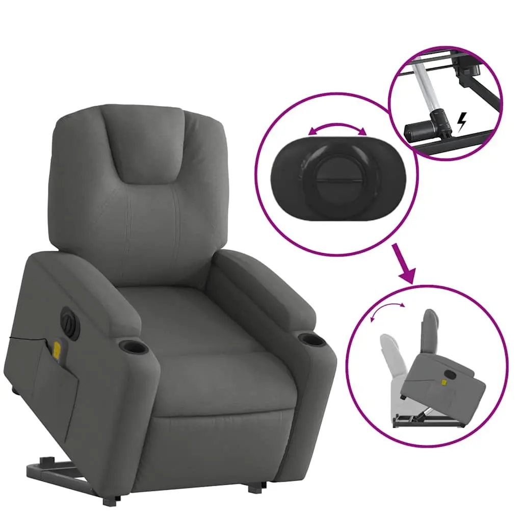Electric Stand Up Massage Recliner Chair Grey Fabric Power Lift Armchair Elderly