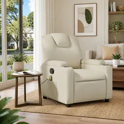 Concise Features of Cream Faux Leather Recliner Chair