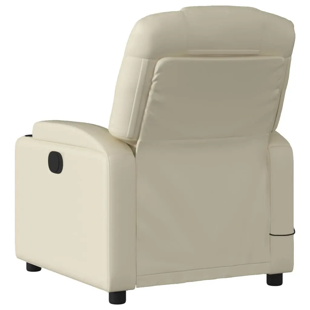 Recliner Chair Cream Faux Leather Manual Vibration Massage 6 Points Adjustable Footrest