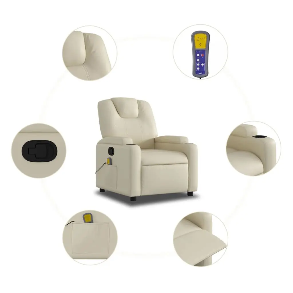 Recliner Chair Cream Faux Leather Manual Vibration Massage 6 Points Adjustable Footrest