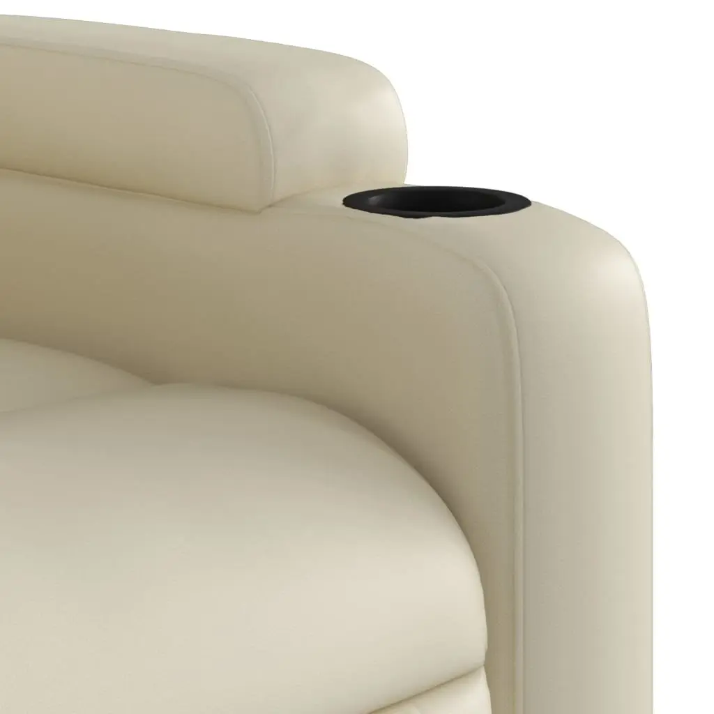 Recliner Chair Cream Faux Leather Manual Vibration Massage 6 Points Adjustable Footrest