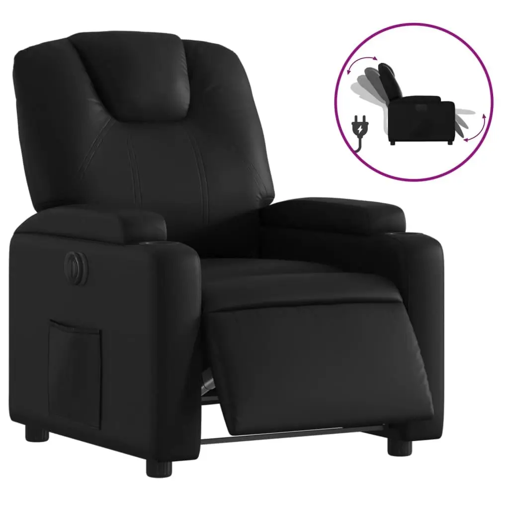 Electric Recliner Chair Black Faux Leather 135 Degrees Motorized Adjustment with Cup Holders