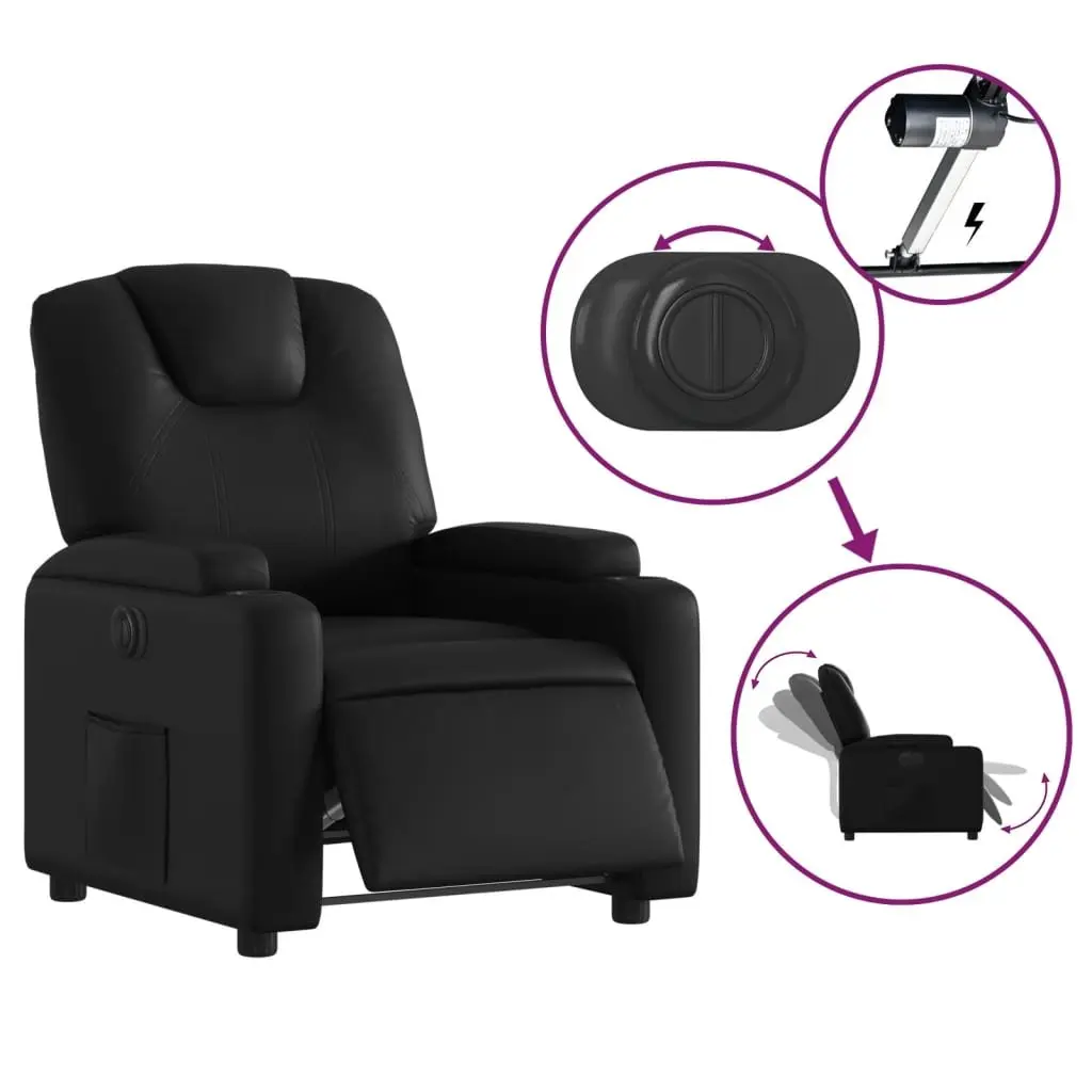 Electric Recliner Chair Black Faux Leather 135 Degrees Motorized Adjustment with Cup Holders