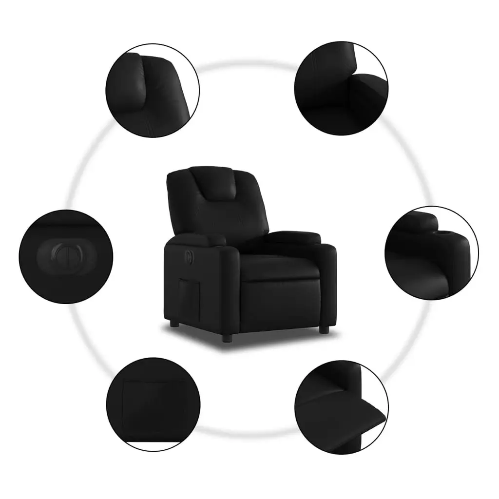 Electric Recliner Chair Black Faux Leather 135 Degrees Motorized Adjustment with Cup Holders