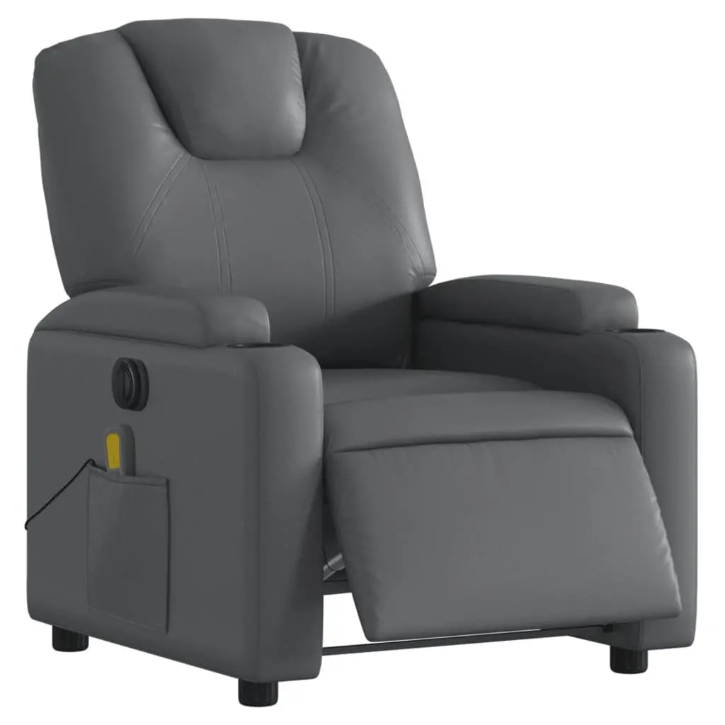 Electric Massage Recliner Chair Grey Faux Leather 135 Degrees Reclining 6 Massage Points