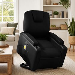 Stand Up Massage Recliner Chair Black Faux Leather Power Lift Electric Armchair