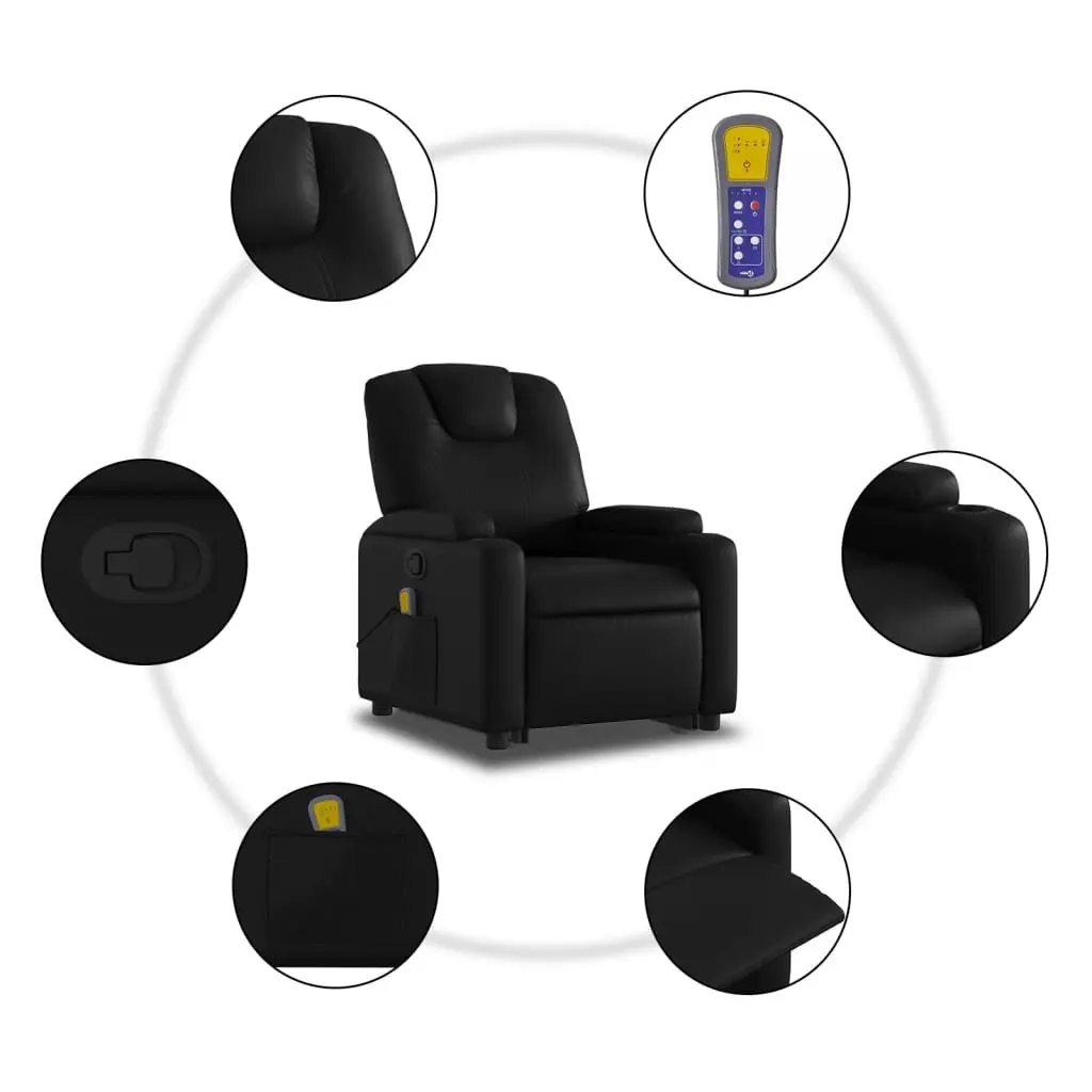 Stand Up Massage Recliner Chair Black Faux Leather Power Lift Electric Armchair