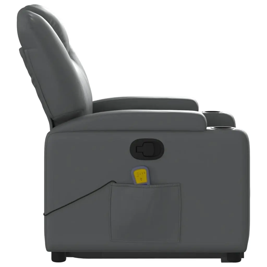 Stand Up Massage Recliner Chair Grey Faux Leather Power Lift Elderly Armchair