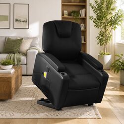 Electric Stand Up Massage Recliner Chair Black Faux Leather Lift Recline
