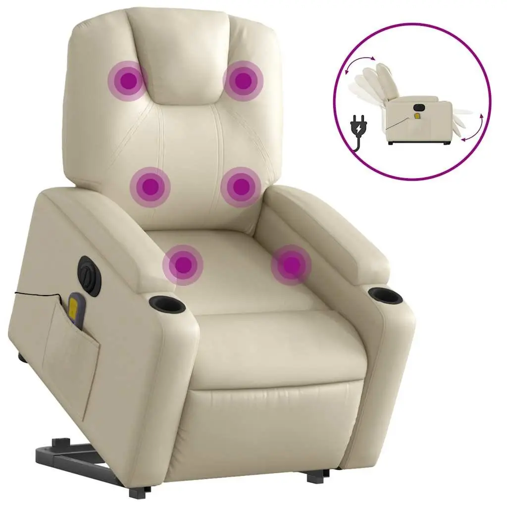 Electric Massage Recliner Chair Cream Faux Leather Power Lift Electric Reclining Vibration Massage