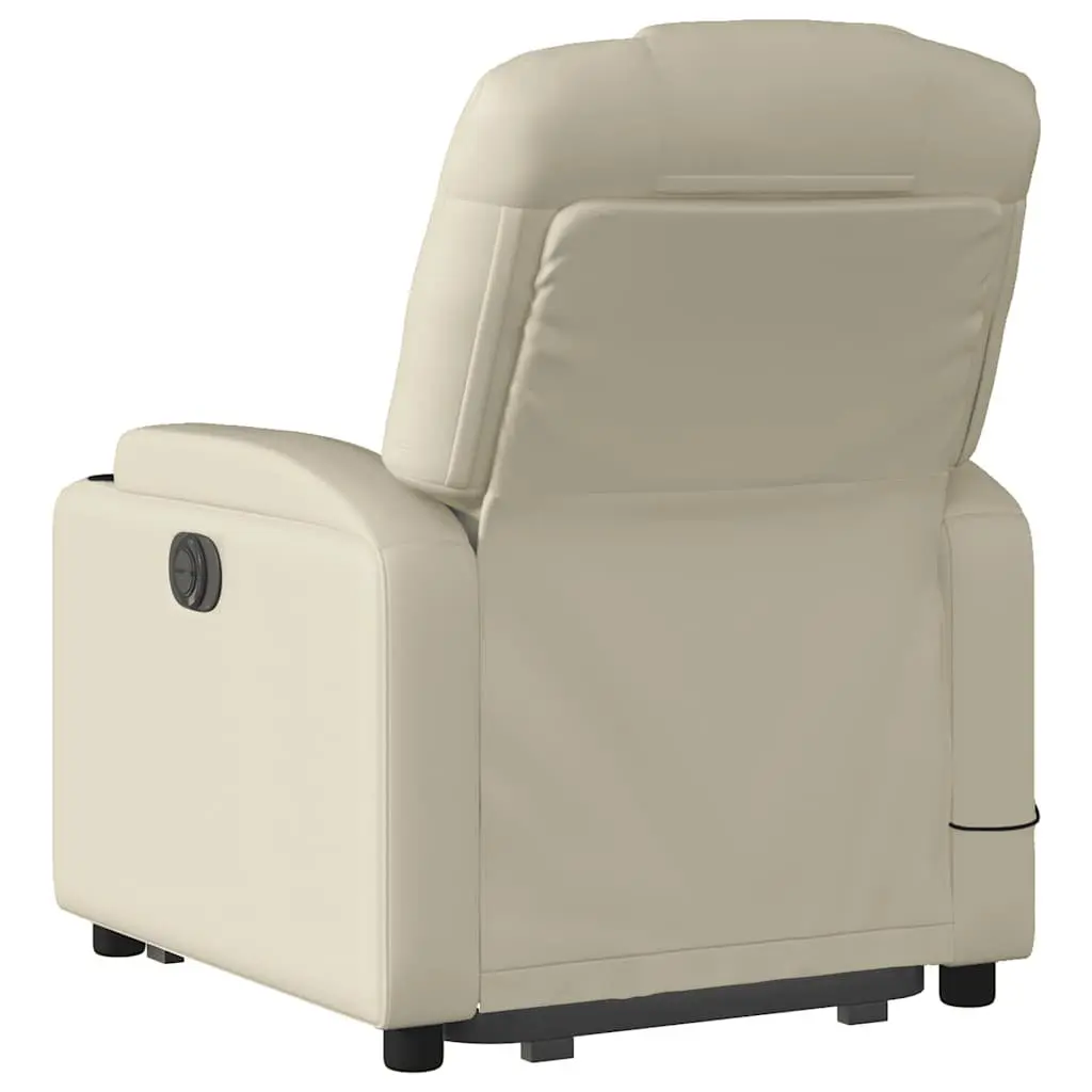 Electric Massage Recliner Chair Cream Faux Leather Power Lift Electric Reclining Vibration Massage