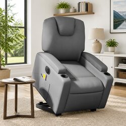 Electric Stand up Massage Recliner Chair Grey Faux Leather Lift Function