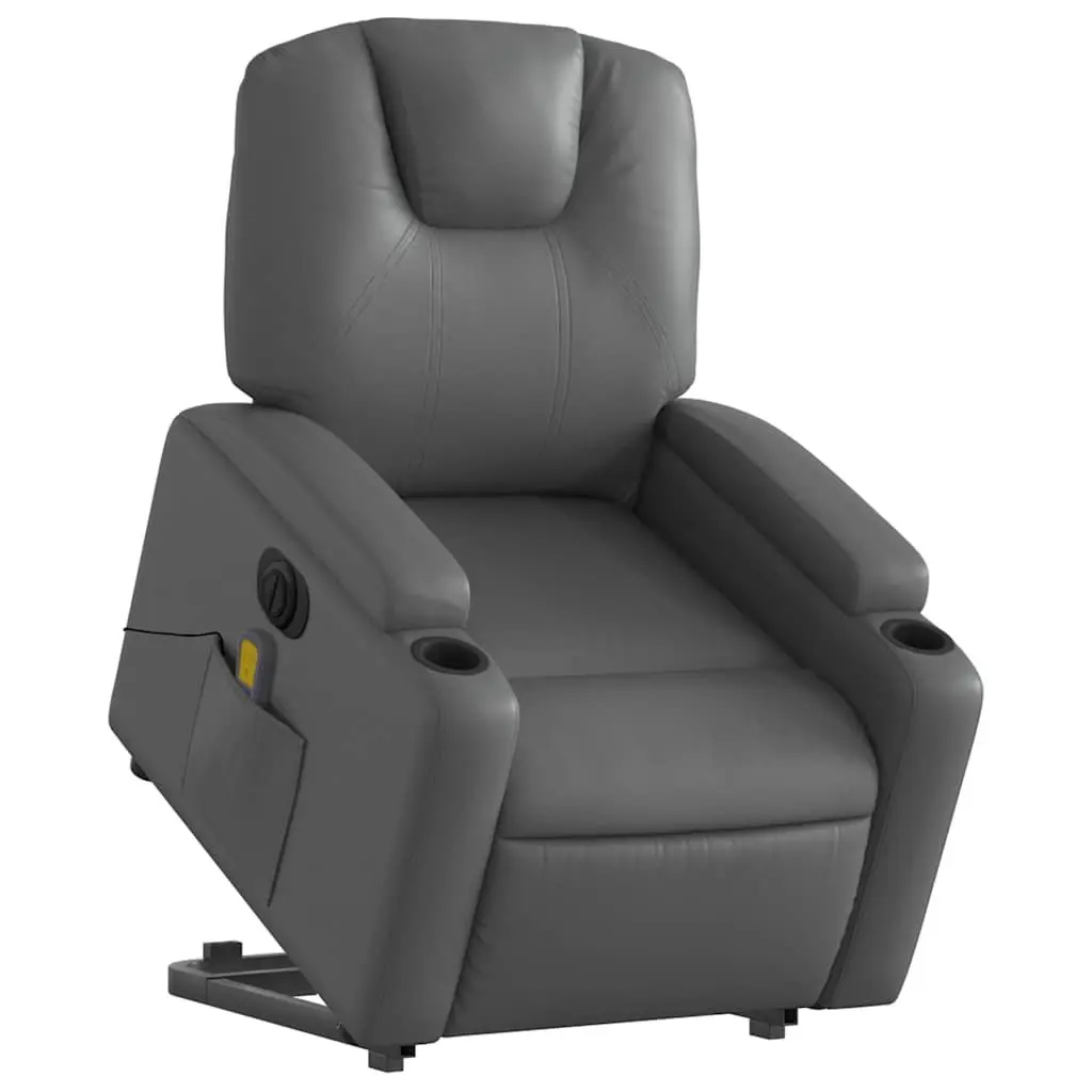Electric Massage Recliner Chair Grey Faux Leather Lift Function