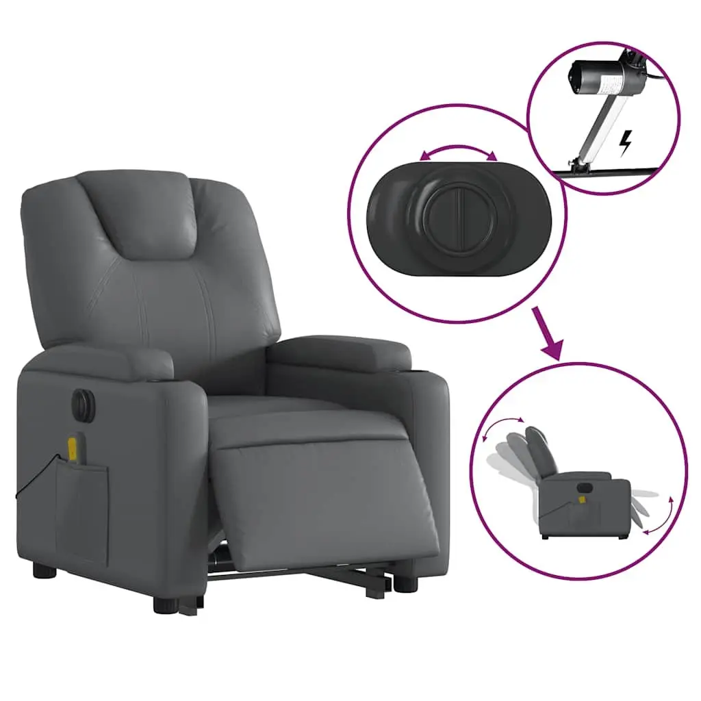 Electric Massage Recliner Chair Grey Faux Leather Lift Function