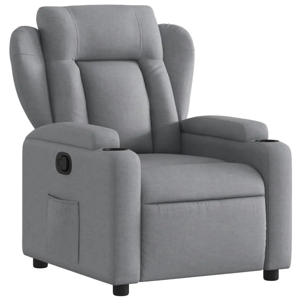 Recliner Chair Light Grey Manual Reclining Armchair with Footrest Cup Holders Side Pocket