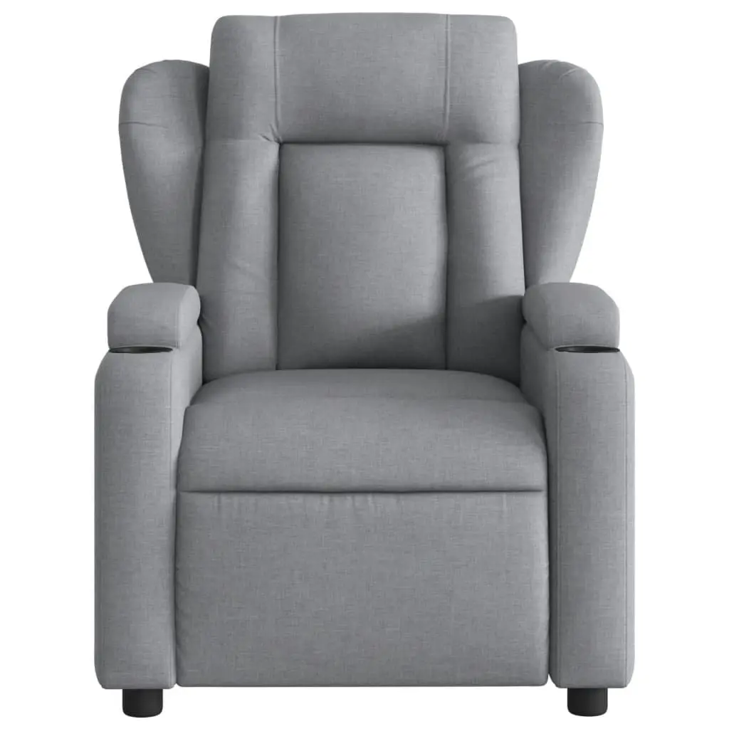 Recliner Chair Light Grey Manual Reclining Armchair with Footrest Cup Holders Side Pocket