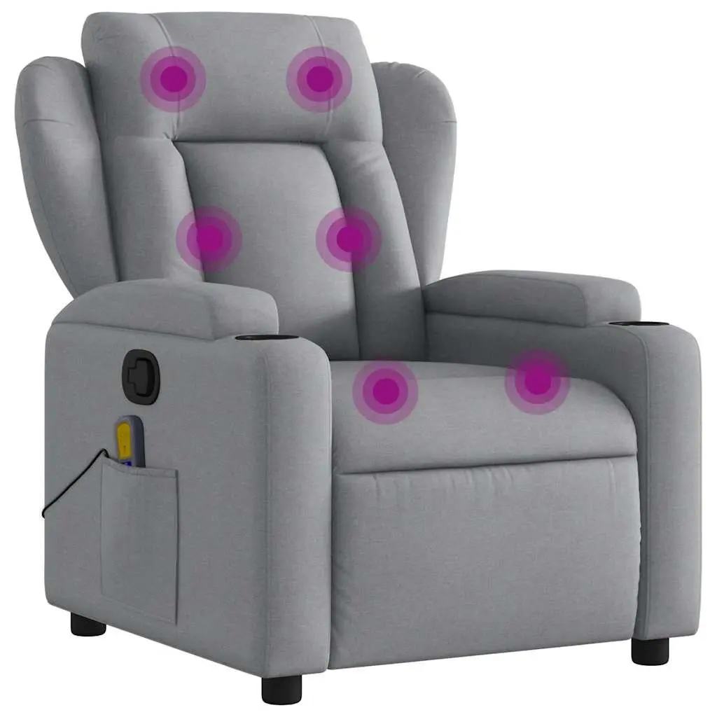 Massage Recliner Chair Grey Fabric Manual Recline 6 Massage Points Adjustable Backrest Vibration Armchair