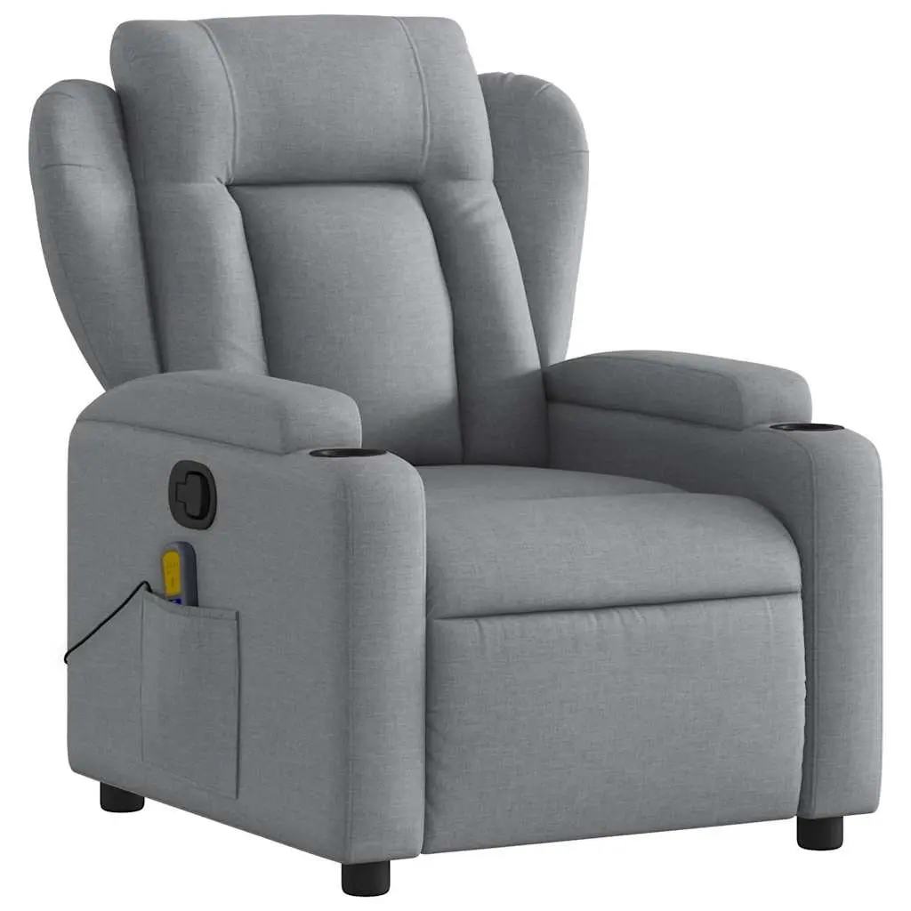 Massage Recliner Chair Grey Fabric Manual Recline 6 Massage Points Adjustable Backrest Vibration Armchair
