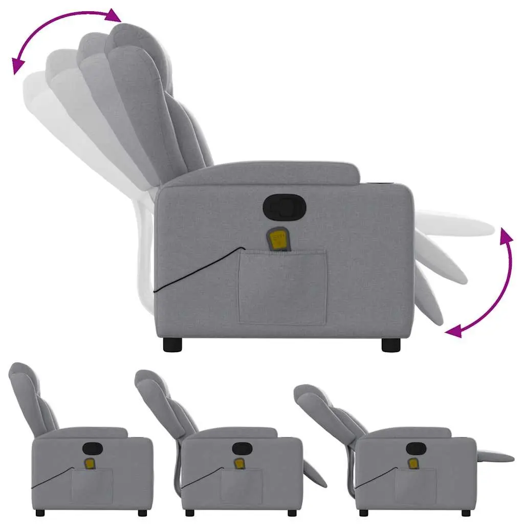Massage Recliner Chair Grey Fabric Manual Recline 6 Massage Points Adjustable Backrest Vibration Armchair