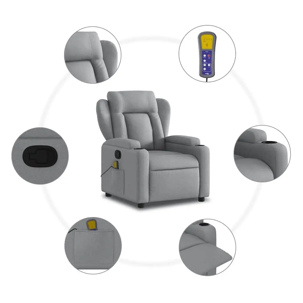 Massage Recliner Chair Grey Fabric Manual Recline 6 Massage Points Adjustable Backrest Vibration Armchair