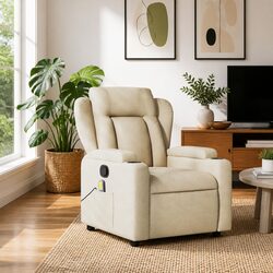 Concise Cream Fabric Massage Recliner Chair with 6 Massage Points