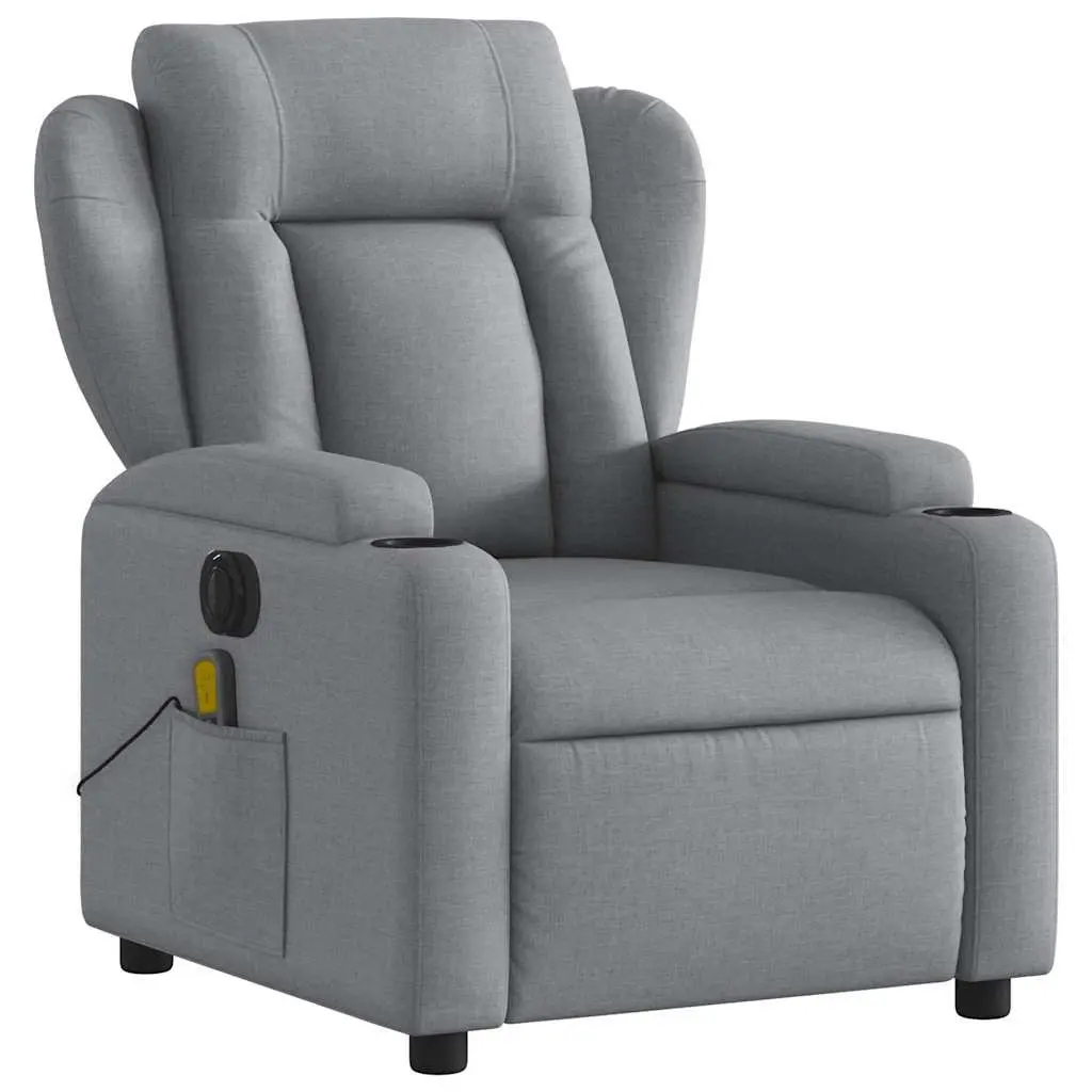 Electric Recliner Chair Grey Fabric Adjustable Footrest 6 Massage Points Motorised Function 135 Degrees