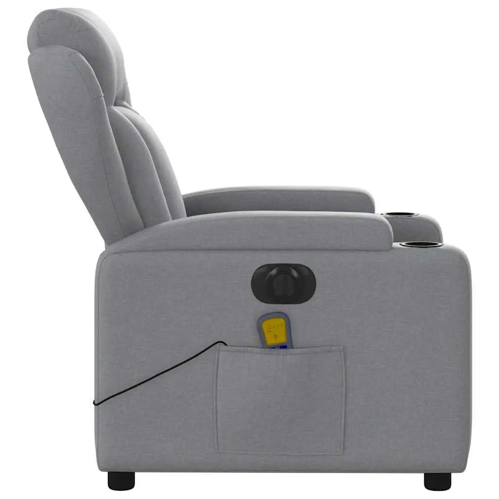 Electric Recliner Chair Grey Fabric Adjustable Footrest 6 Massage Points Motorised Function 135 Degrees