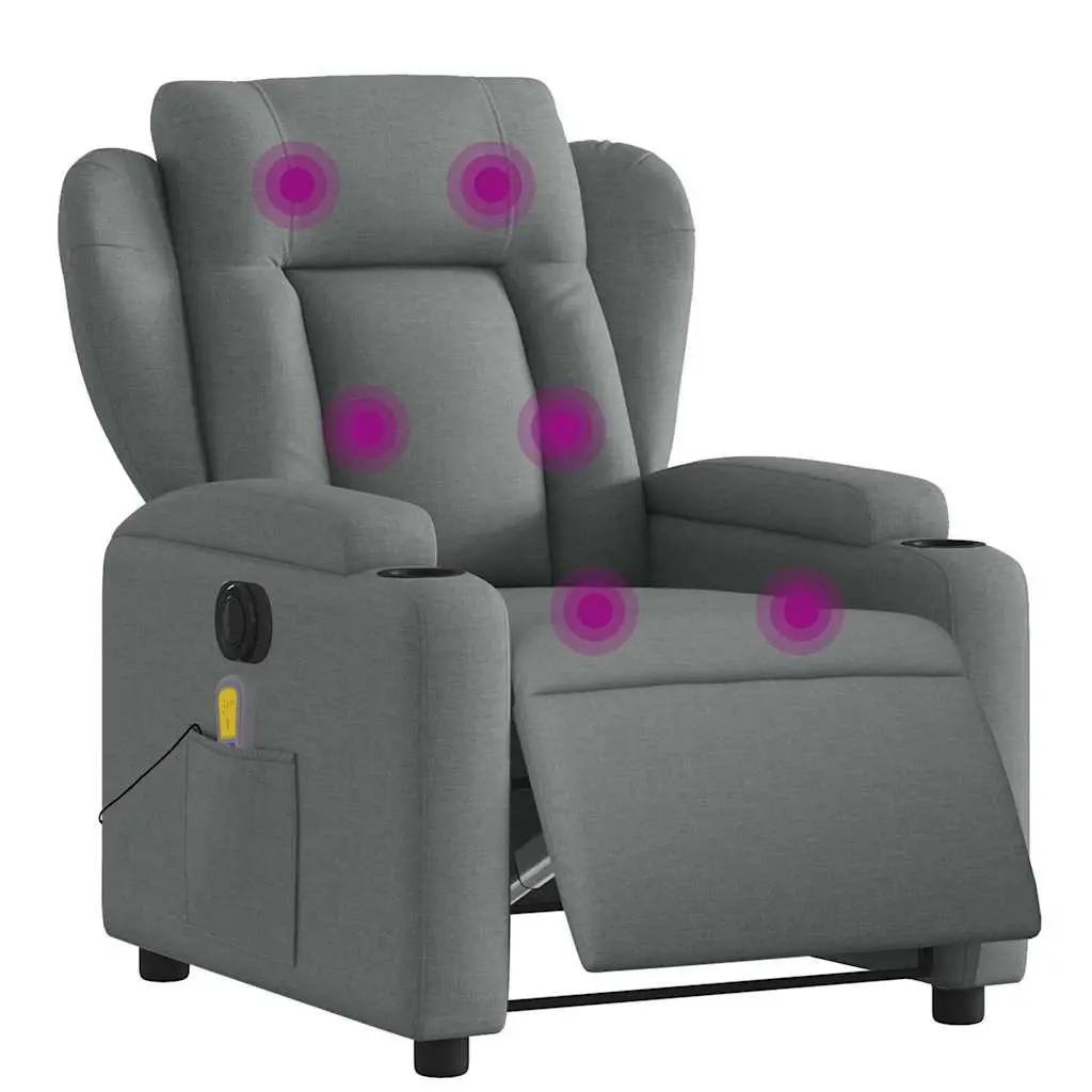 Electric Massage Recliner Chair Grey Fabric 135 Degrees Electric Reclining Vibration Massage Function