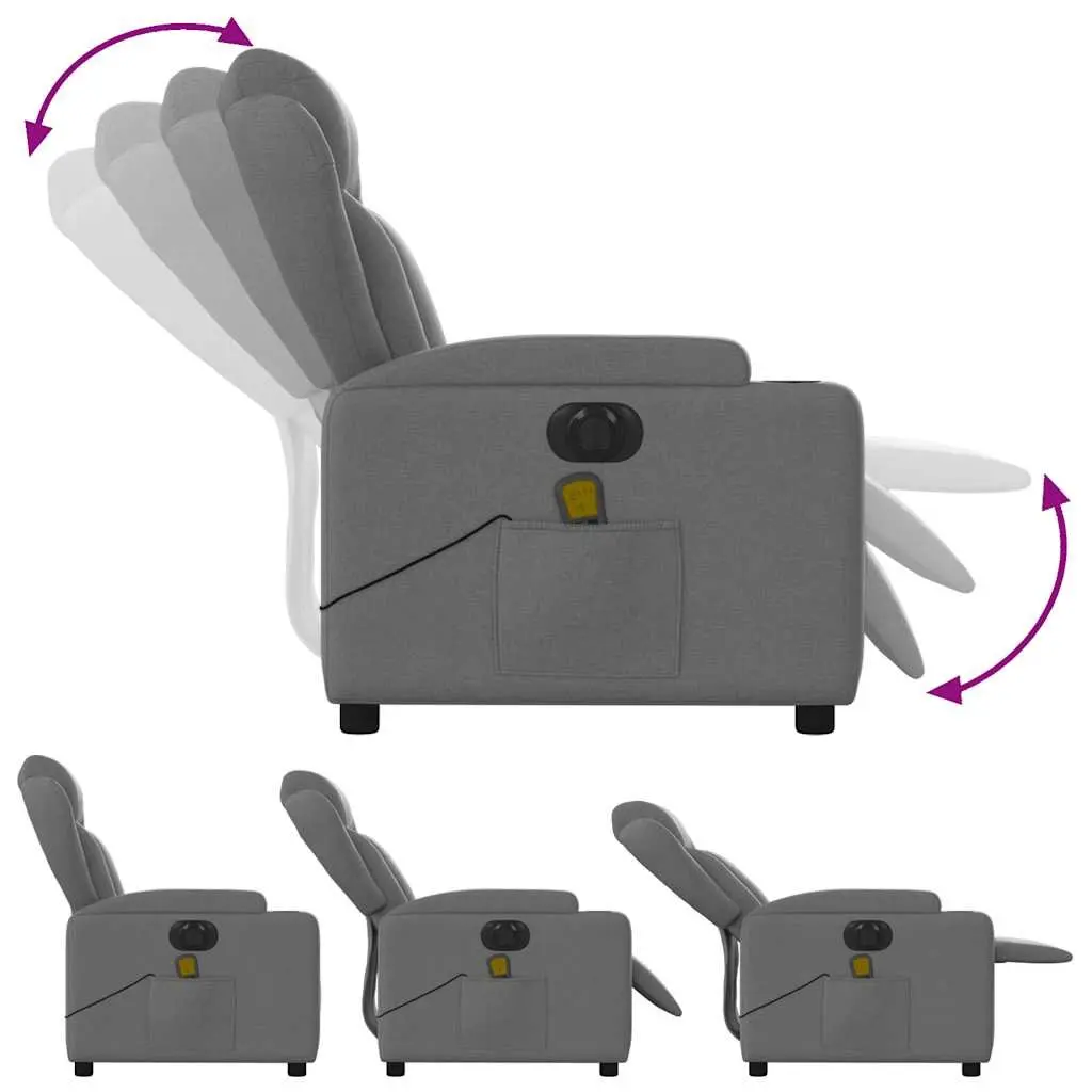 Electric Massage Recliner Chair Grey Fabric 135 Degrees Electric Reclining Vibration Massage Function
