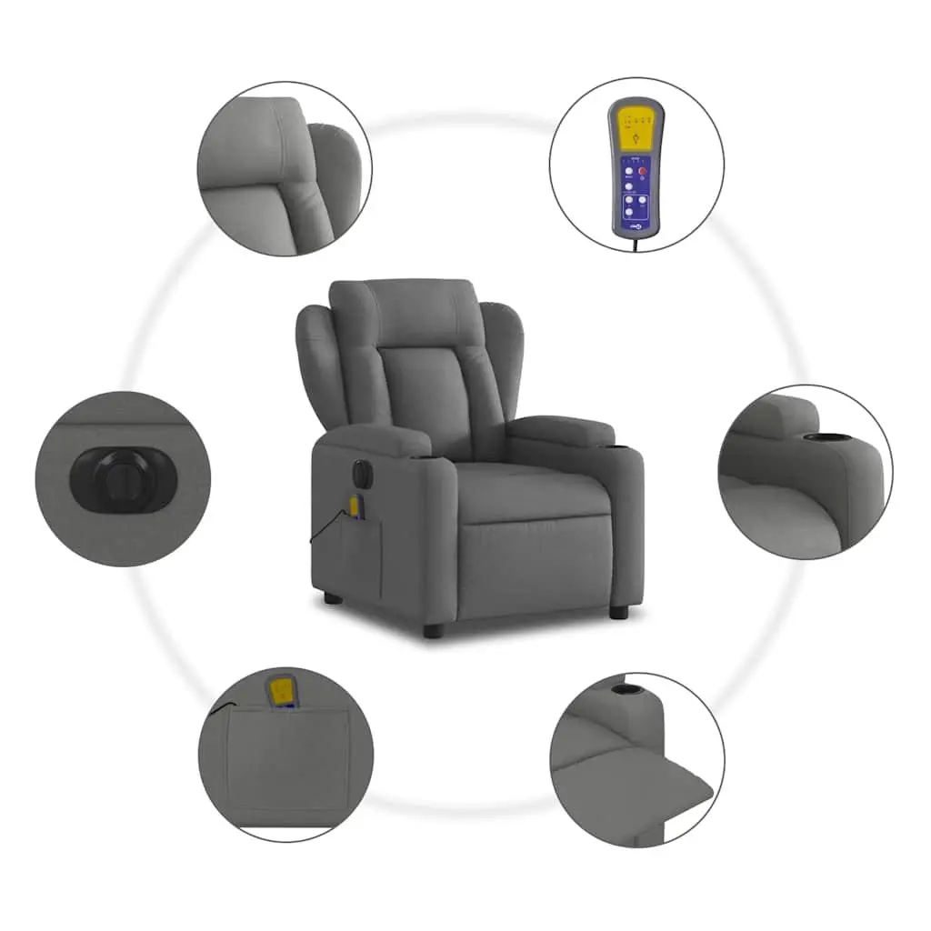 Electric Massage Recliner Chair Grey Fabric 135 Degrees Electric Reclining Vibration Massage Function