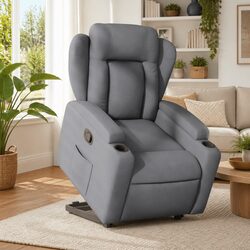 Stand Up Recliner Chair Grey Fabric Electric Power Lift Elderly Armchair