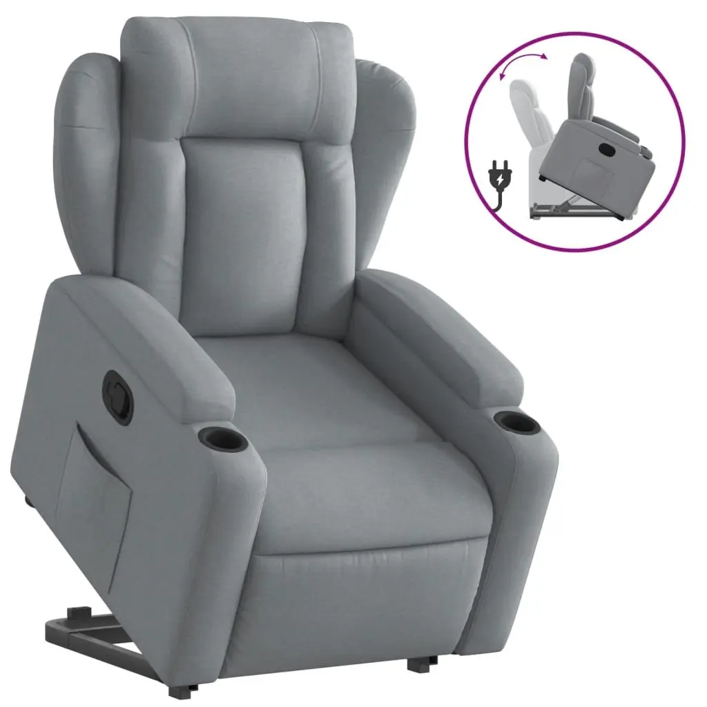 Stand Up Recliner Chair Grey Fabric Electric Power Lift for Elderly with Manual Reclining and Thickly Padded Seat
