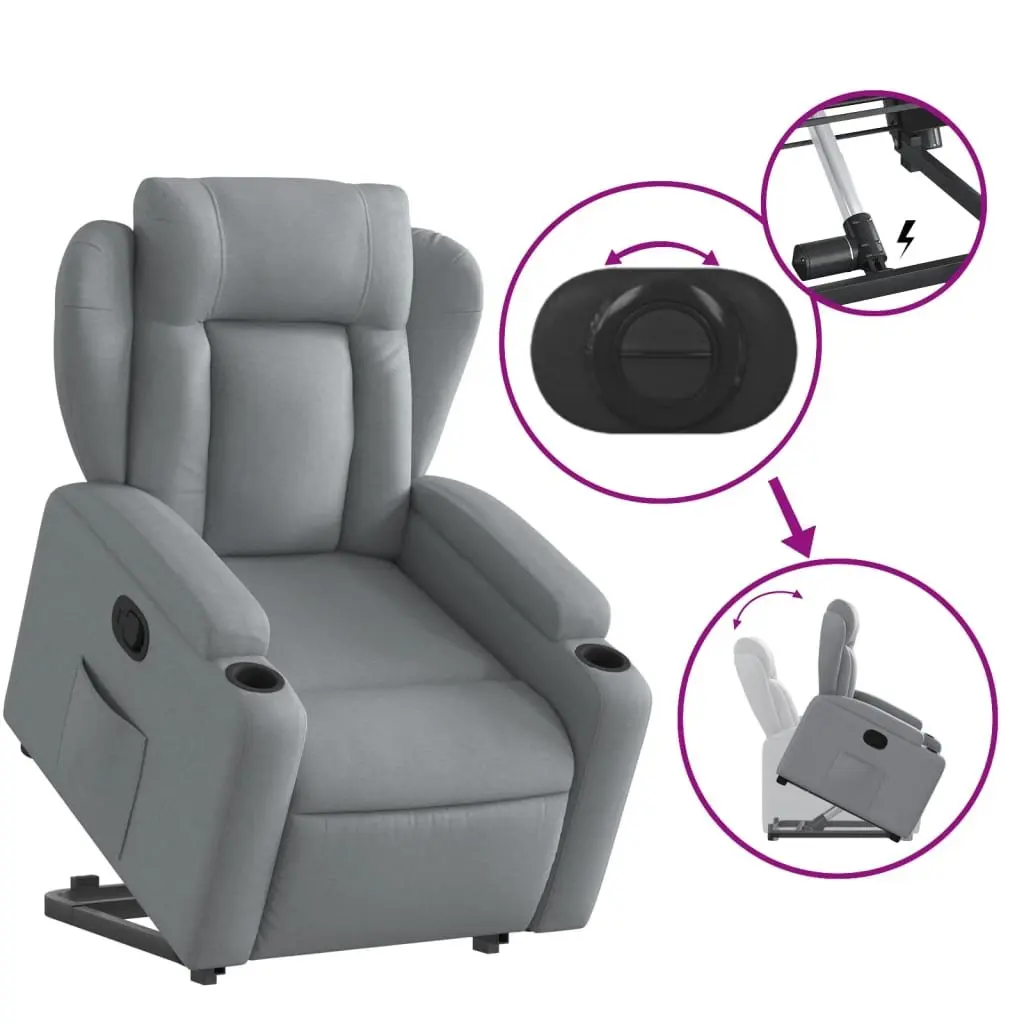 Stand Up Recliner Chair Grey Fabric Electric Power Lift for Elderly with Manual Reclining and Thickly Padded Seat
