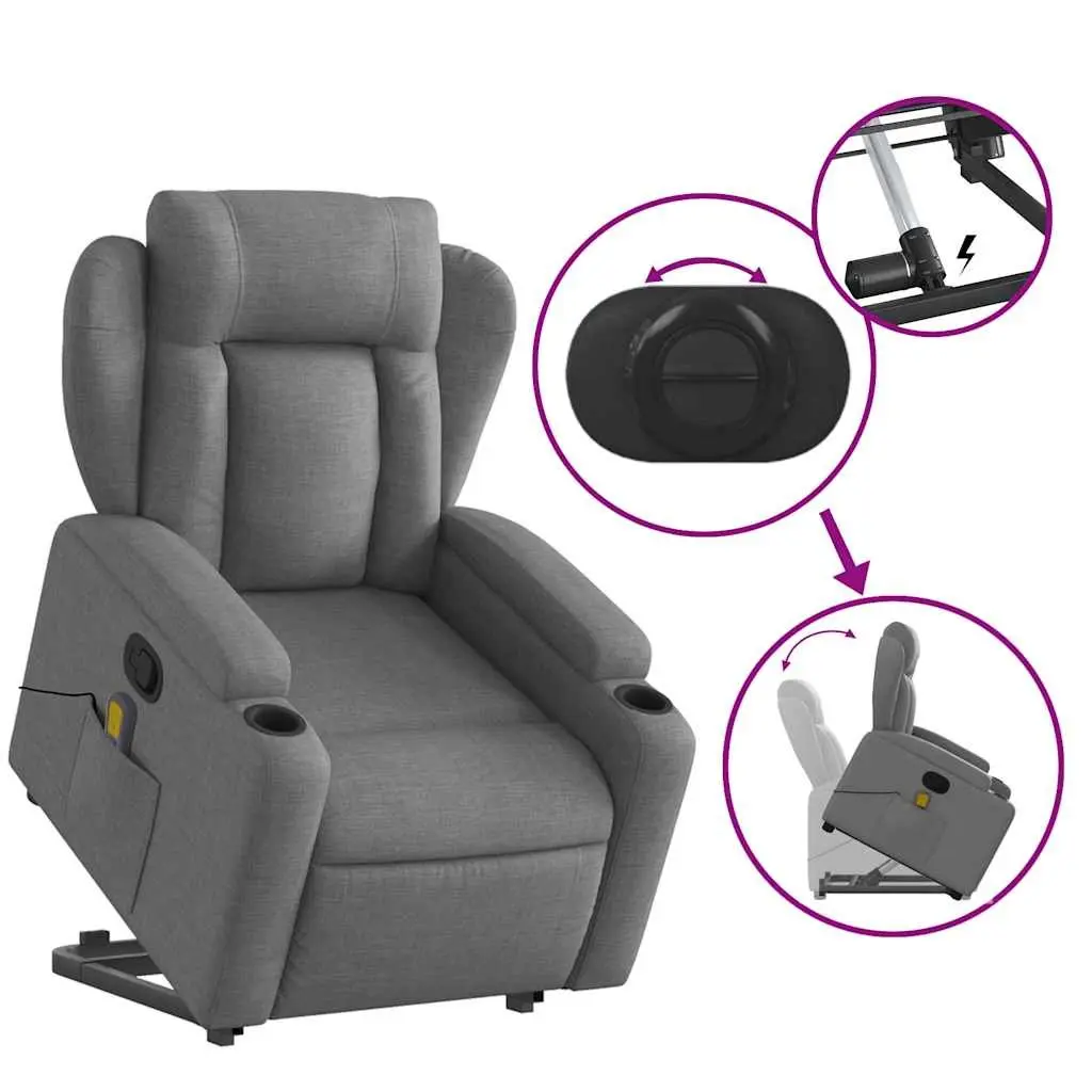 Stand Up Massage Recliner Chair Grey Fabric Power Lift Manual Recline Armchair