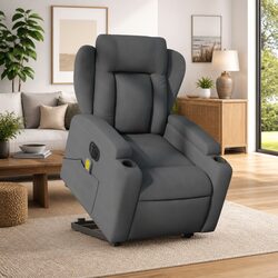 Electric Stand Up Massage Recliner Chair Grey Fabric Lift Recline Armchair