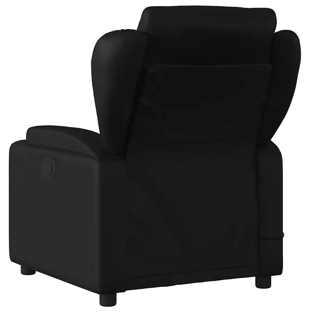 Massage Recliner Chair Black Faux Leather Manual Reclining with 6 Massage Points and Cup Holders