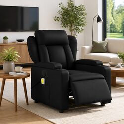 Electric Massage Recliner Chair Black Faux Leather Armchair Footrest Vibration