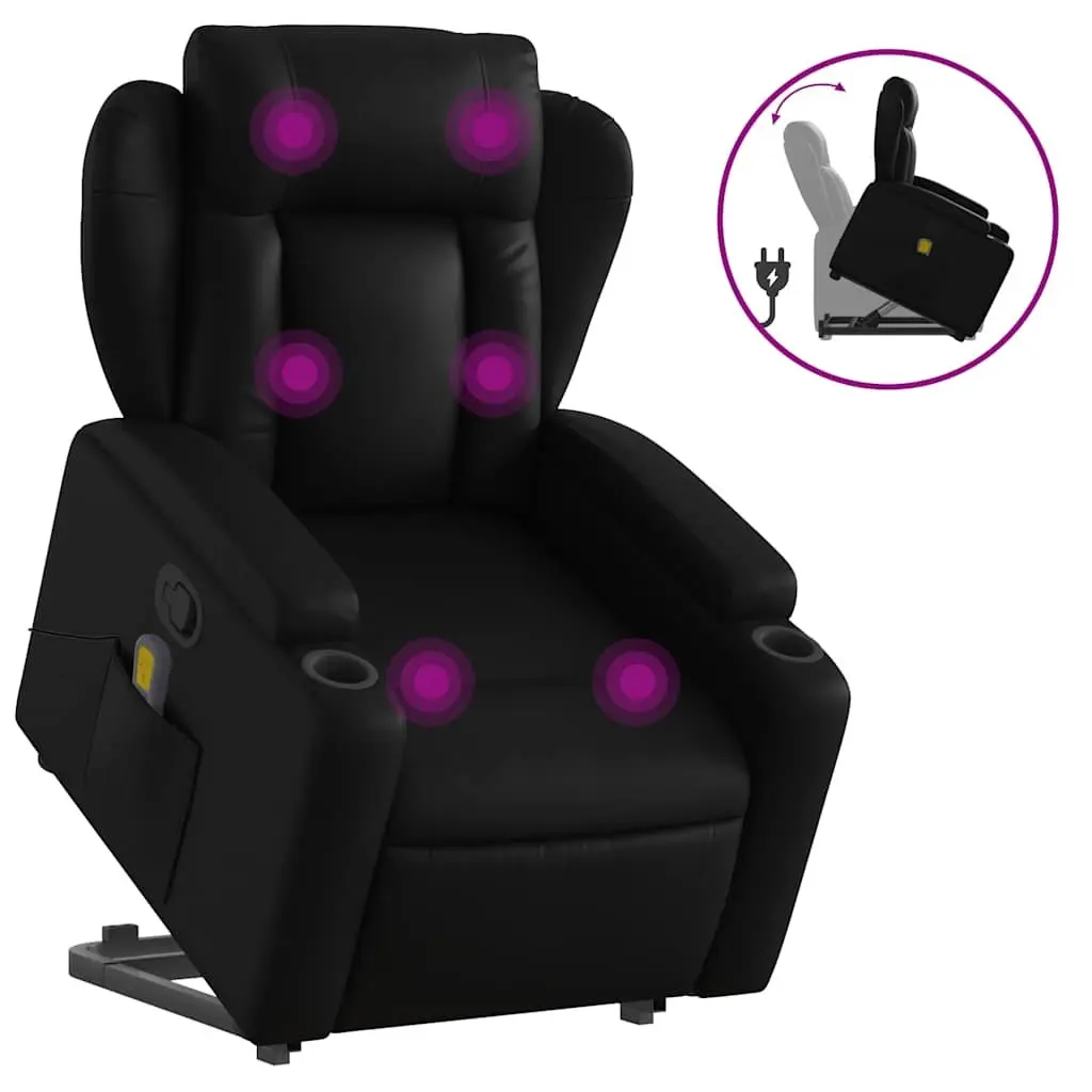 Stand Up Massage Recliner Chair Black Faux Leather Power Lift Armchair Elderly