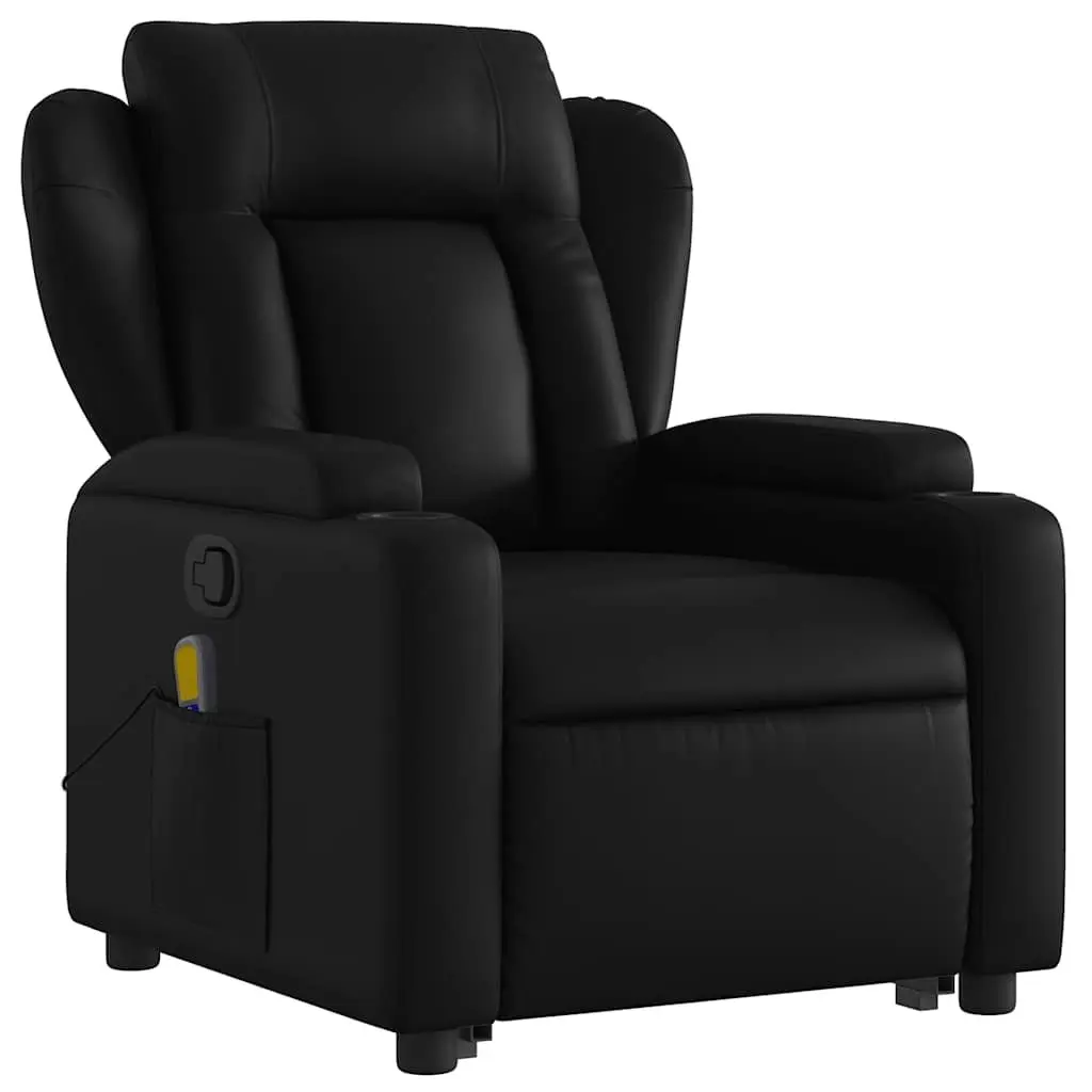 Stand Up Massage Recliner Chair Black Faux Leather Power Lift Armchair Elderly
