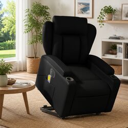 Electric Stand Up Massage Recliner Chair Black Faux Leather Lift Function