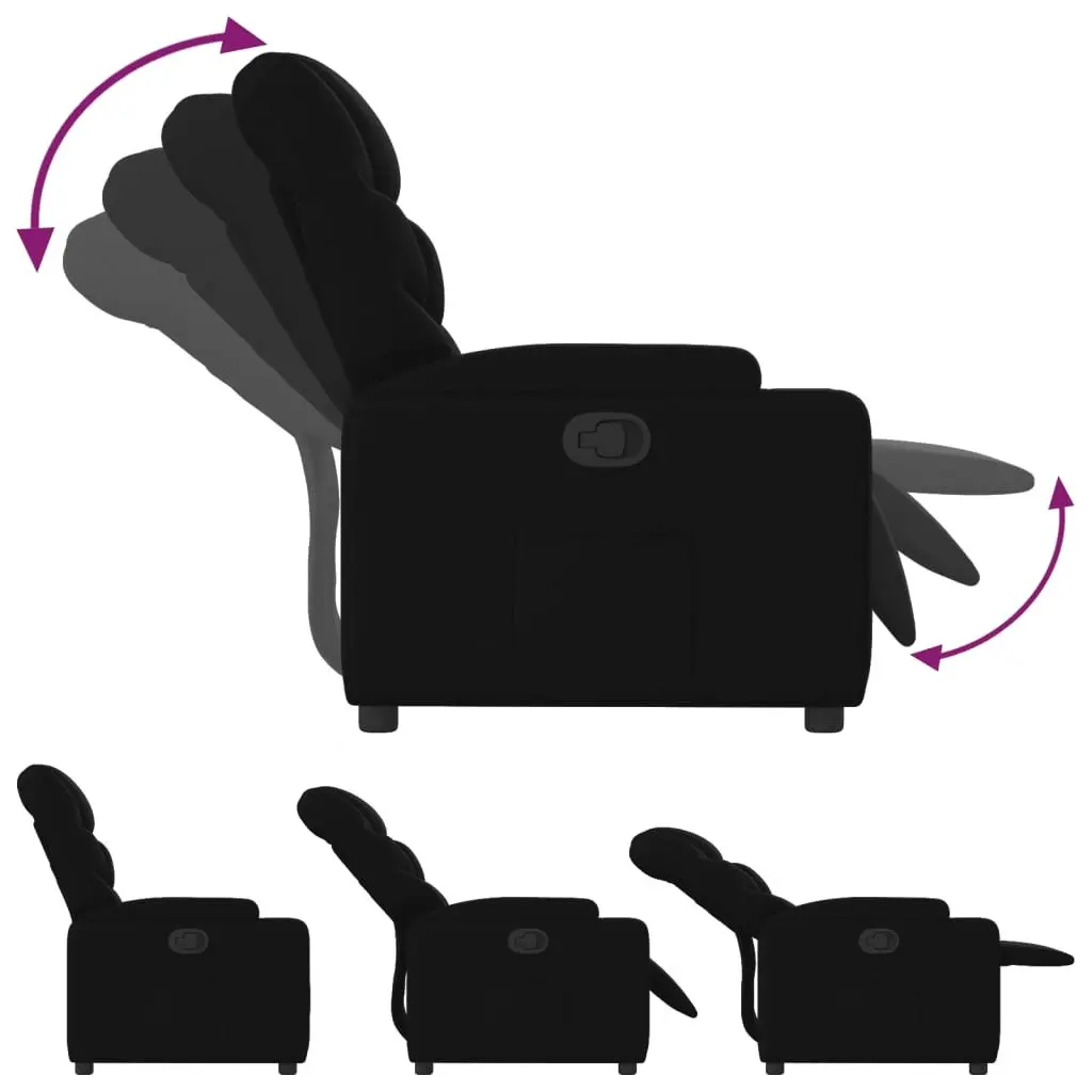 Manual Reclining Armchair Black Fabric Lounge Chair with Adjustable Backrest and Cup Holders