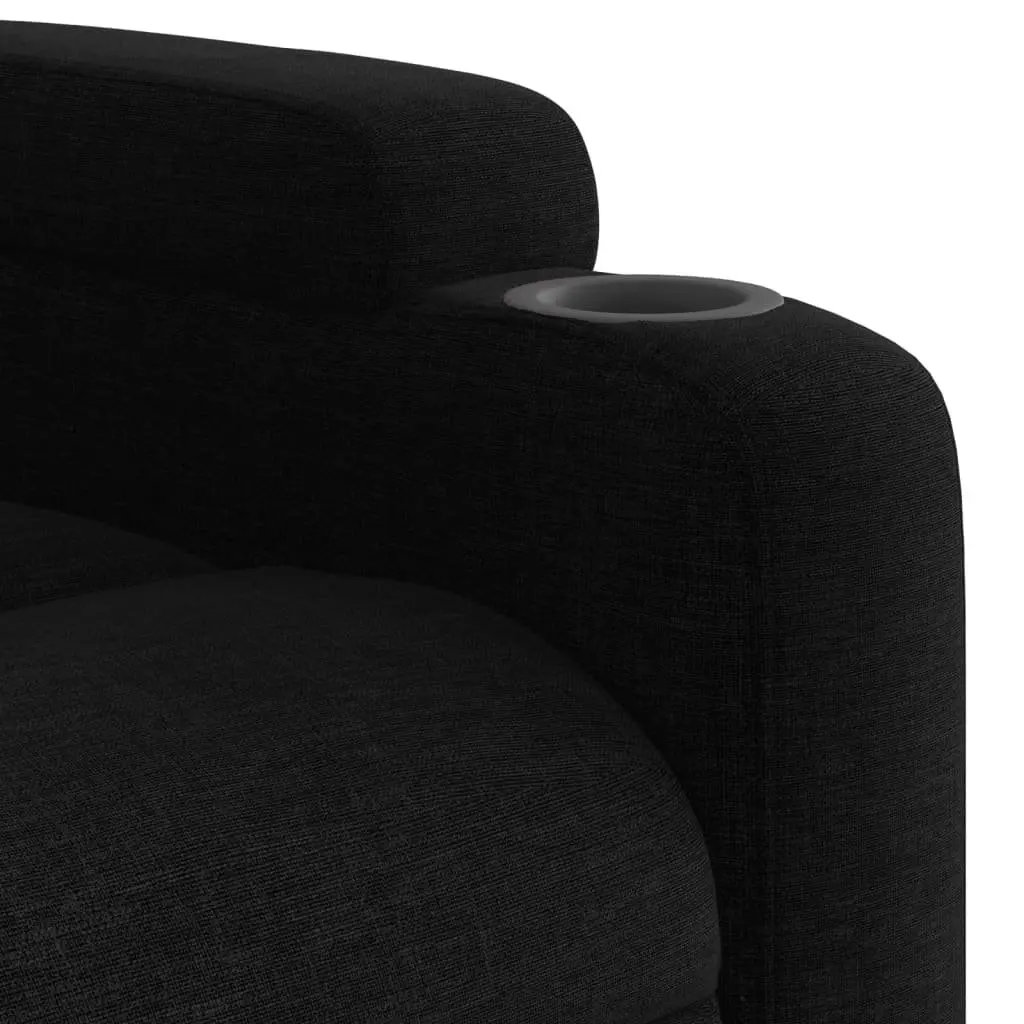 Manual Reclining Armchair Black Fabric Lounge Chair with Adjustable Backrest and Cup Holders