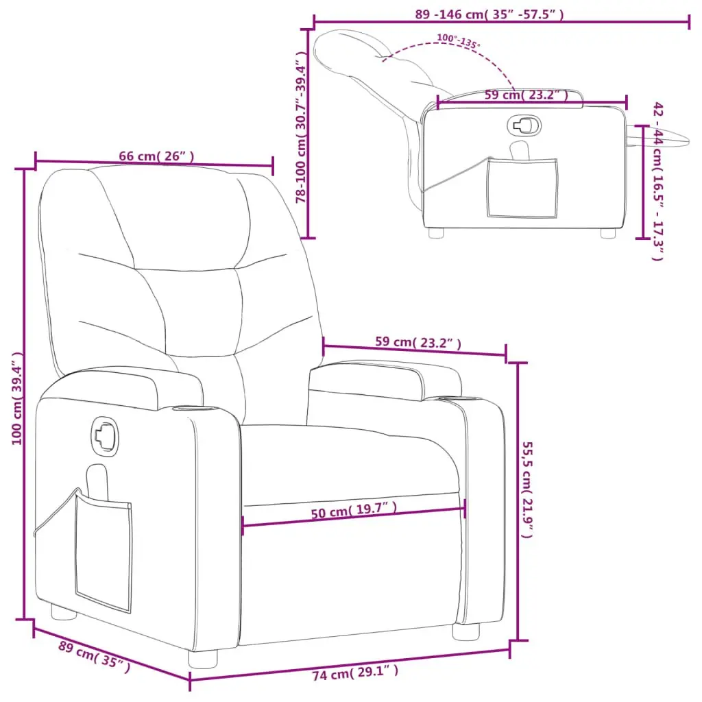 Massage Chair Grey Fabric Adjustable Footrest Vibration Manual Recliner for Living Room