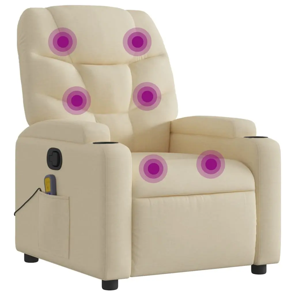 Massage Recliner Chair Cream Fabric Manual Recline Vibration 6 Points Armchair
