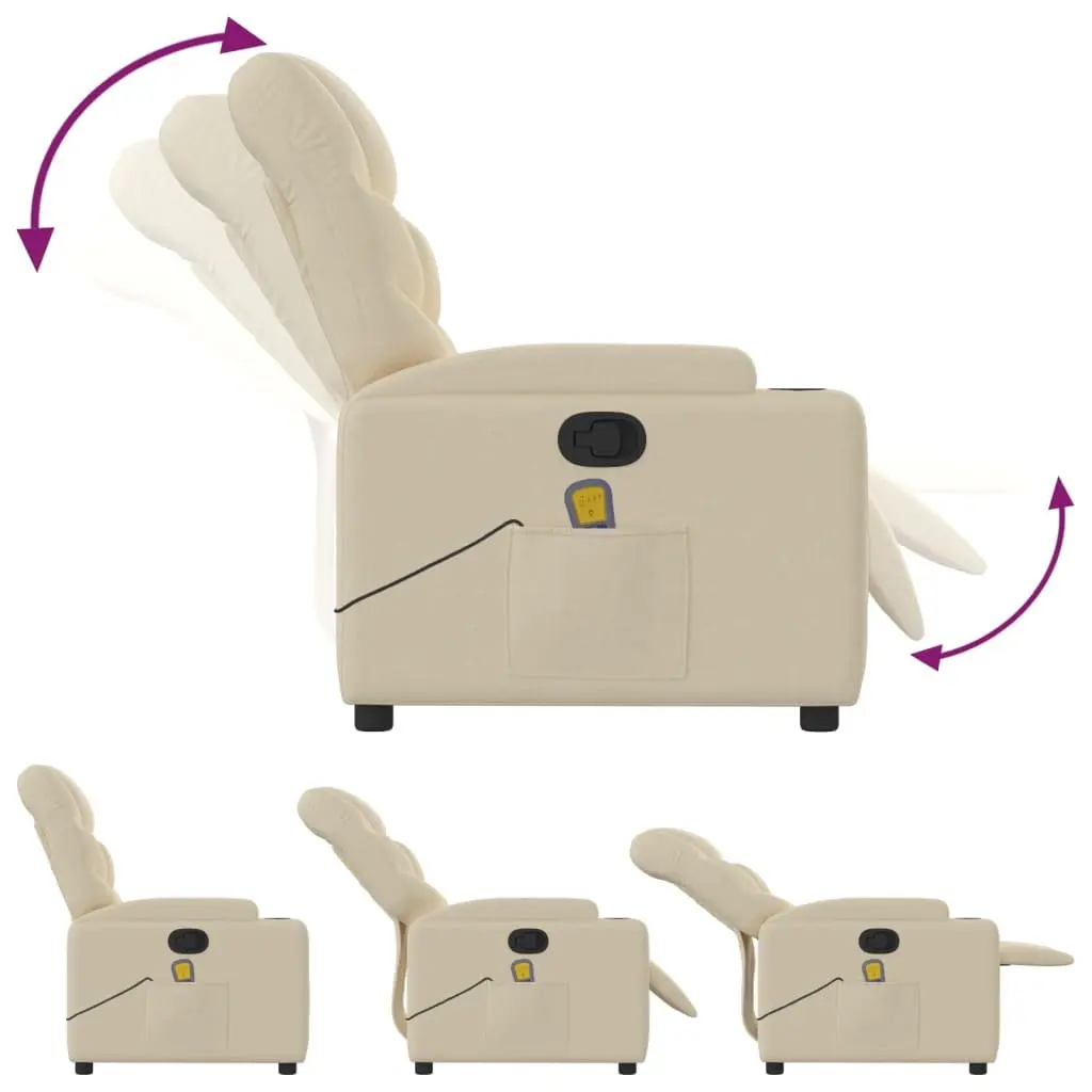 Massage Recliner Chair Cream Fabric Manual Recline Vibration 6 Points Armchair