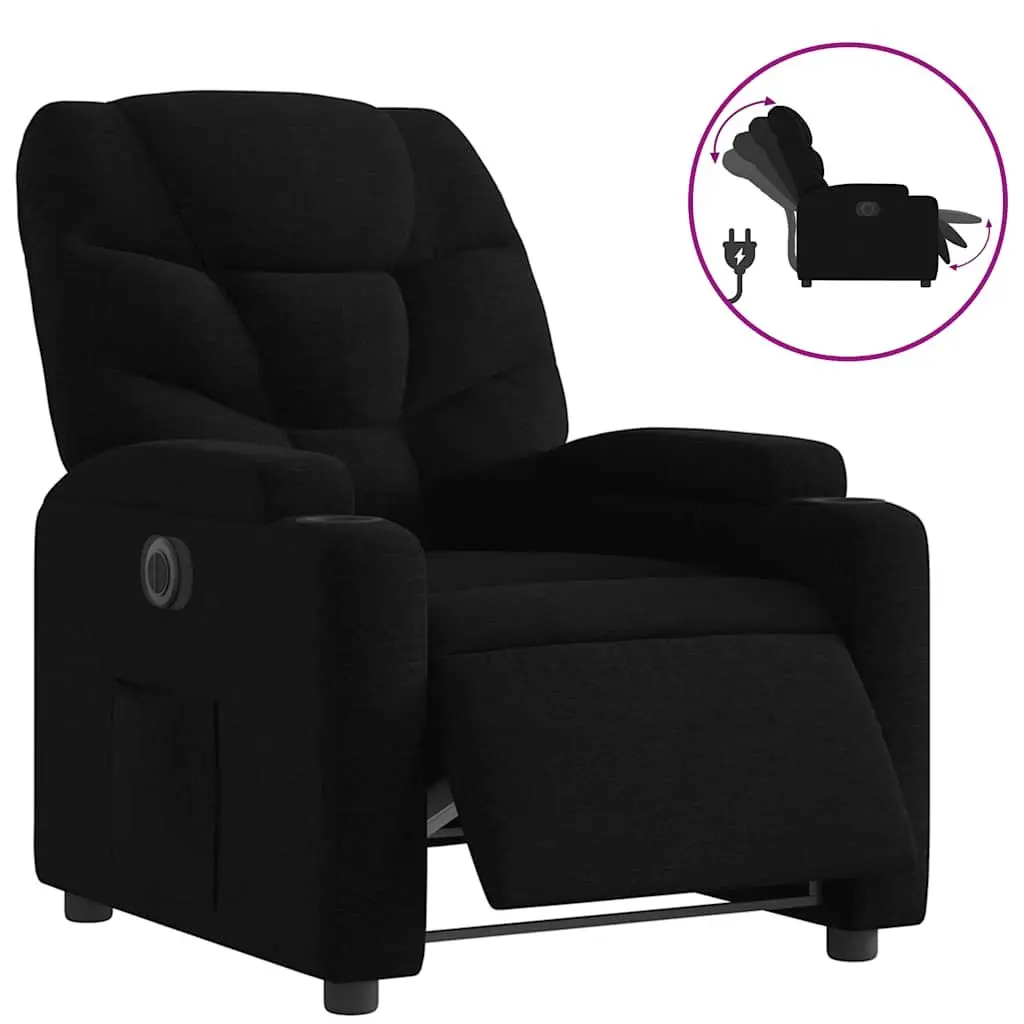 Electric Recliner Chair Black Fabric with Cup Holders Motorized Reclining Function Thick Padding Footrest